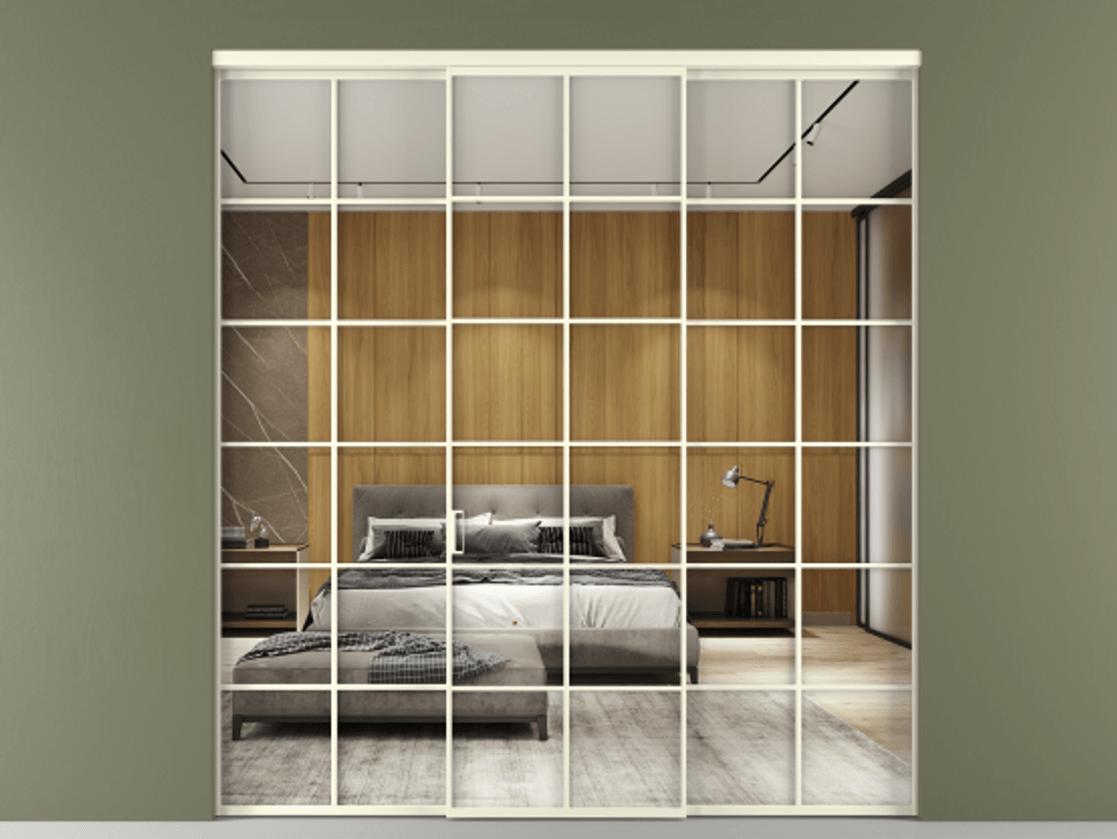 Перегородка Формато внутри проёма 3 створки АЛПР 040.05 Алюминий молочно-белый Двустороннее зеркало, триплекс , триплекс 6 мм Цена 51729480 so'm | Volhovec