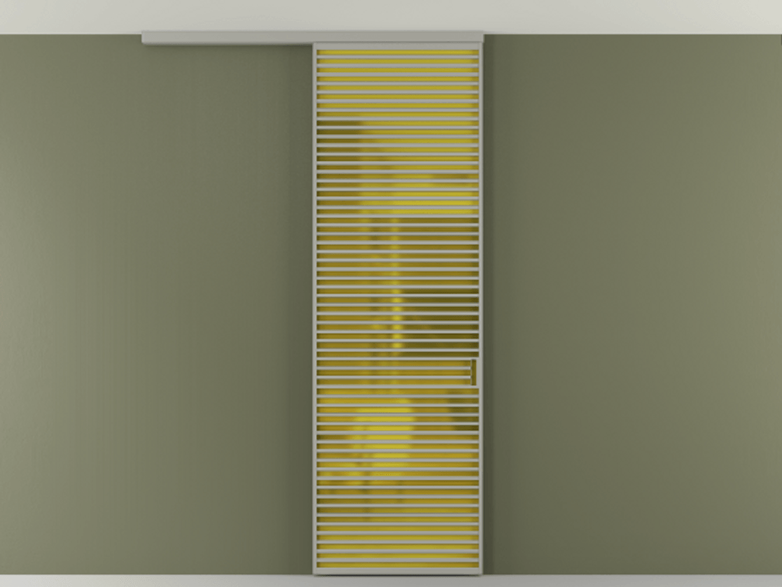 Перегородка Формато вдоль стены на потолок 1 створка АЛПР 040.07 Алюминий нейтральный серый Сатинированное жёлтое стекло, триплекс Цена 36074700 so'm | Volhovec