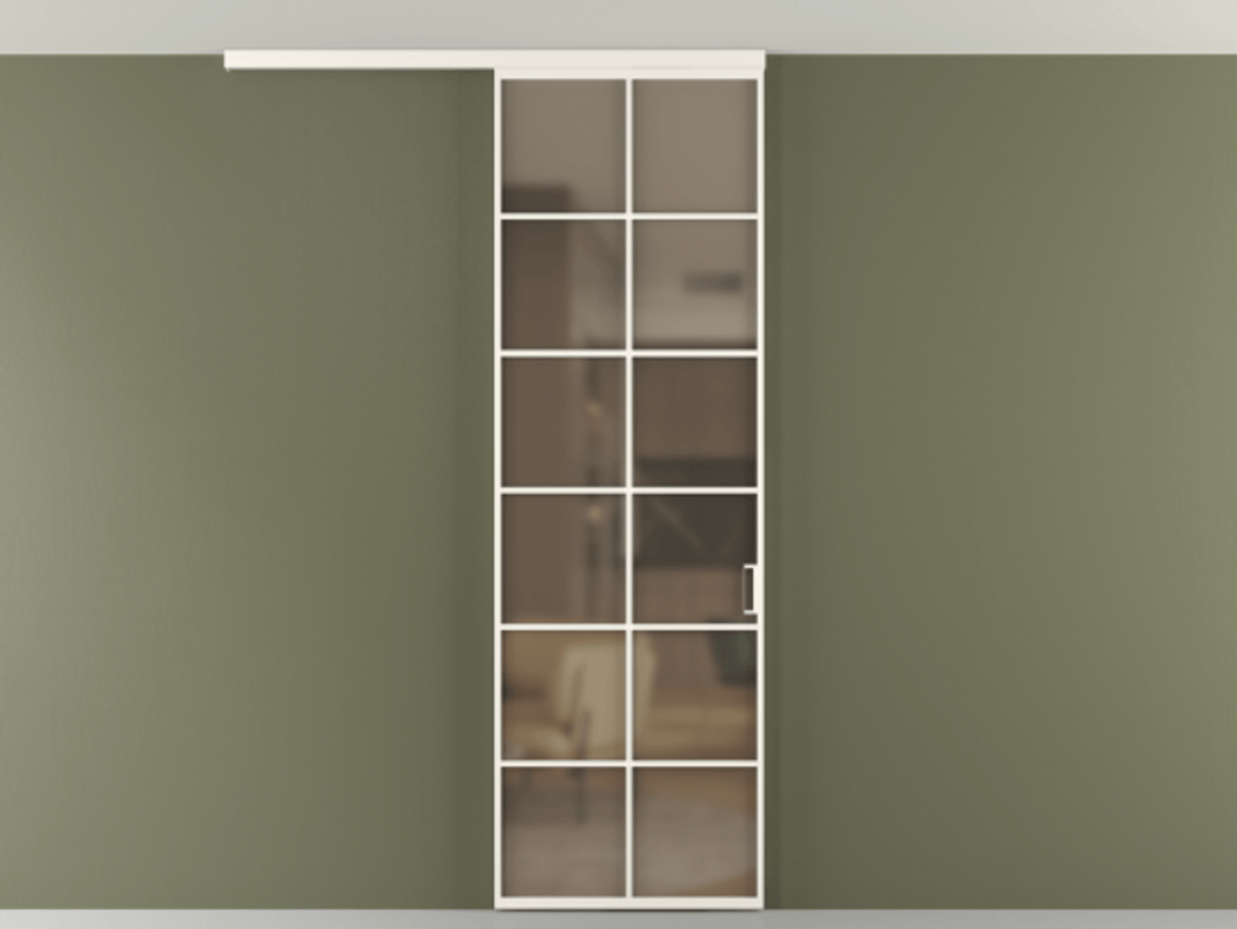 Перегородка Формато вдоль стены на потолок 1 створка АЛПР 040.05 Алюминий пудровый белый Сатинированное бронзовое стекло, триплекс Цена 20968480 so'm | Volhovec