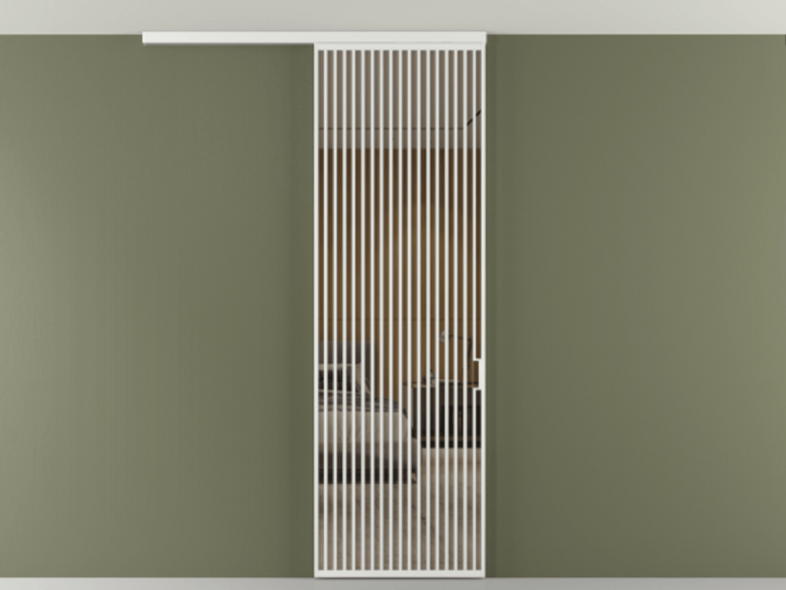 Перегородка Формато вдоль стены на потолок 1 створка АЛПР 040.06 Алюминий белоснежный Рефлективное бронзовое стекло "Стопсол", калёное Цена 39306480 so'm | Volhovec