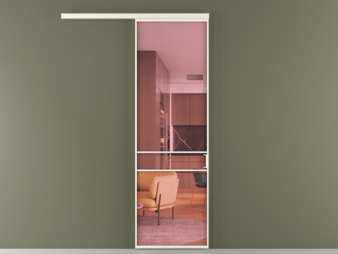 Перегородка Формато вдоль стены 1 створка АЛПР 040.02 Алюминий жемчужный Прозрачное розовое стекло, триплекс Цена 21534240 so'm  | Volhovec