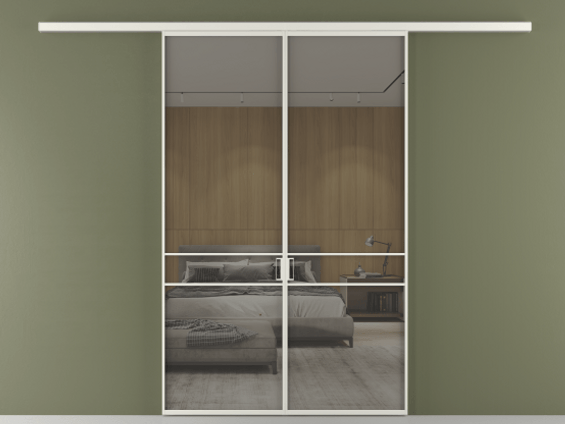 Перегородка Формато вдоль стены 2 створки АЛПР 040.02 Алюминий серый Рефлективное серое стекло "Стопсол", калёное Цена 249000 ₽ | Volhovec