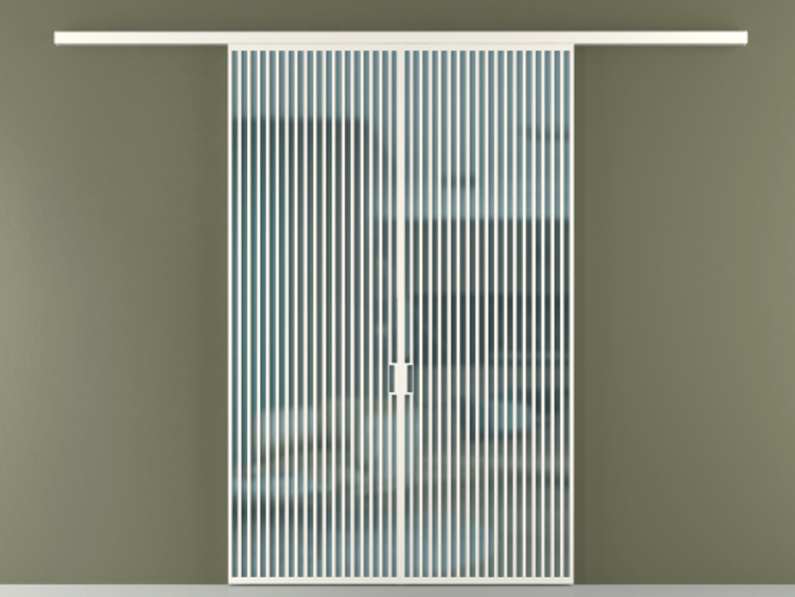 Перегородка Formato вдоль стены 2 створки АЛПР 040.06 Алюминий пудровый белый Сатинированное голубое стекло, триплекс Цена 69517350 so'm | Volhovec