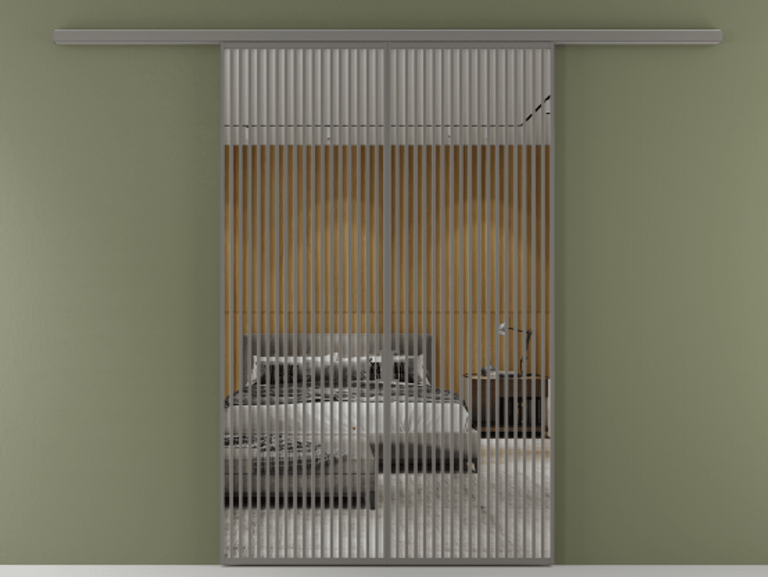 Перегородка Formato вдоль стены 2 створки АЛПР 040.06 Алюминий классический серый Двустороннее зеркало, триплекс , триплекс 6 мм Цена 87087000 so'm | Volhovec