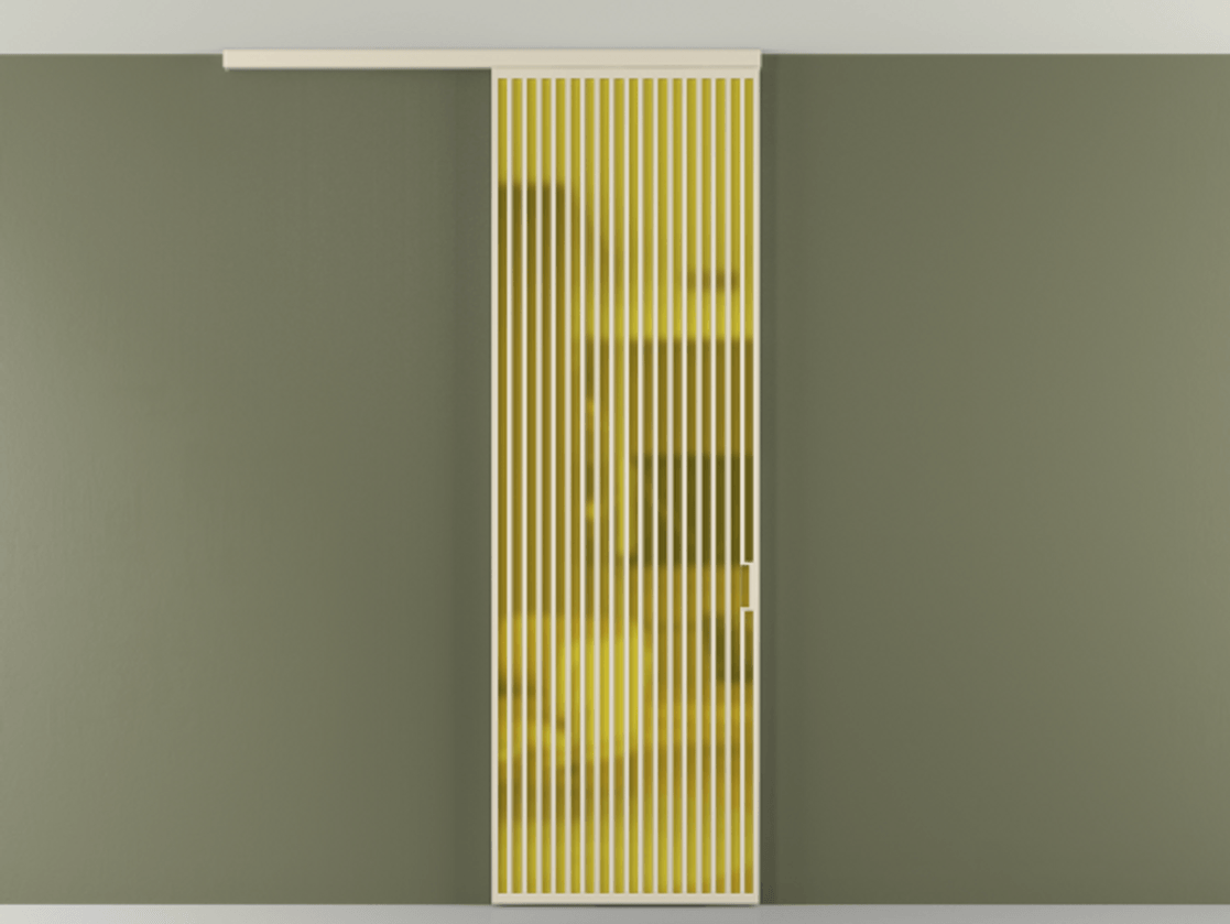 Перегородка Формато вдоль стены на потолок 1 створка АЛПР 040.06 Алюминий бежево-серый Сатинированное жёлтое стекло, триплекс Цена 36074700 so'm | Volhovec