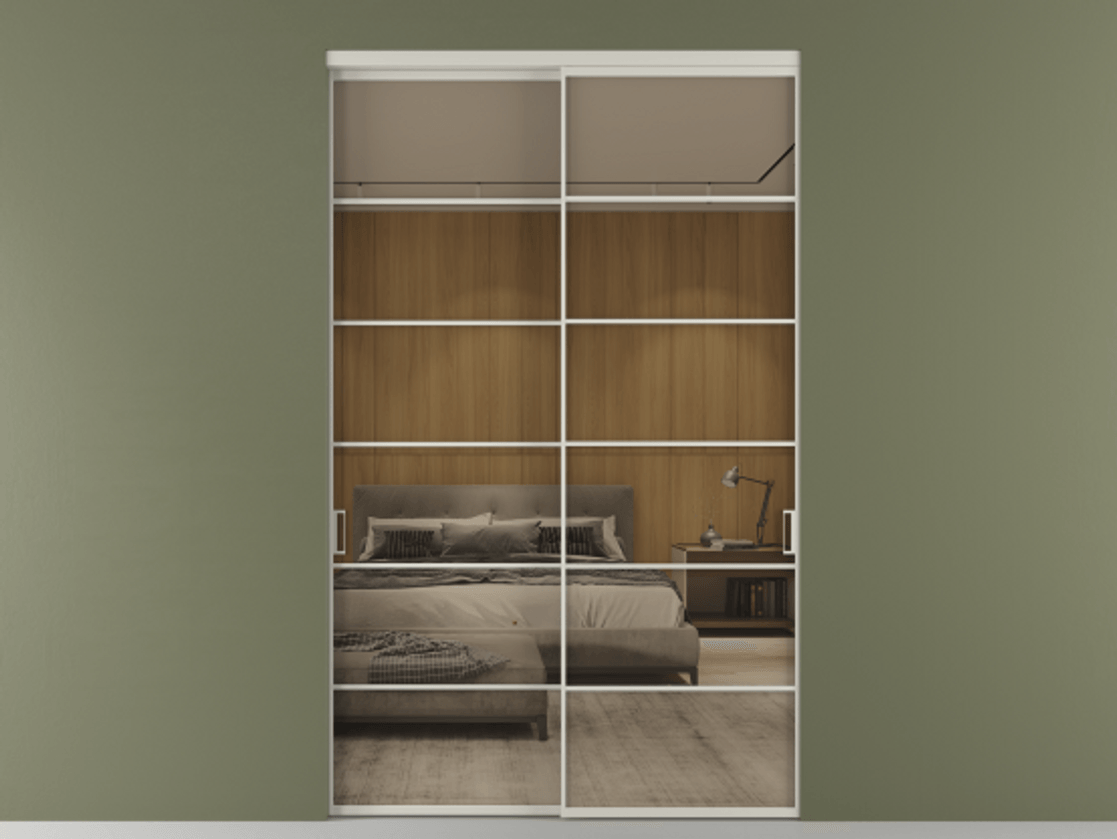 Перегородка Формато внутри проёма 2 створки АЛПР 040.04 Алюминий тёплый серый Рефлективное бронзовое стекло "Стопсол", калёное Цена 100261700 so'm  | Volhovec