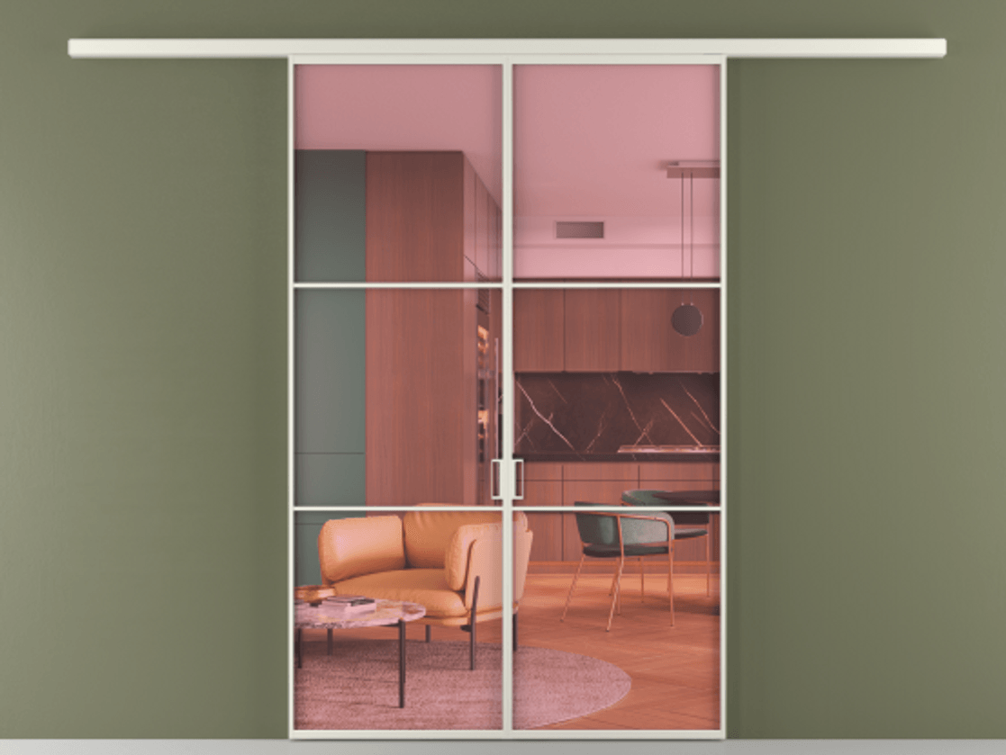 Перегородка Formato вдоль стены 2 створки АЛПР 040.03 Алюминий Белый Прозрачное розовое стекло, триплекс Цена 45411100 so'm | Volhovec