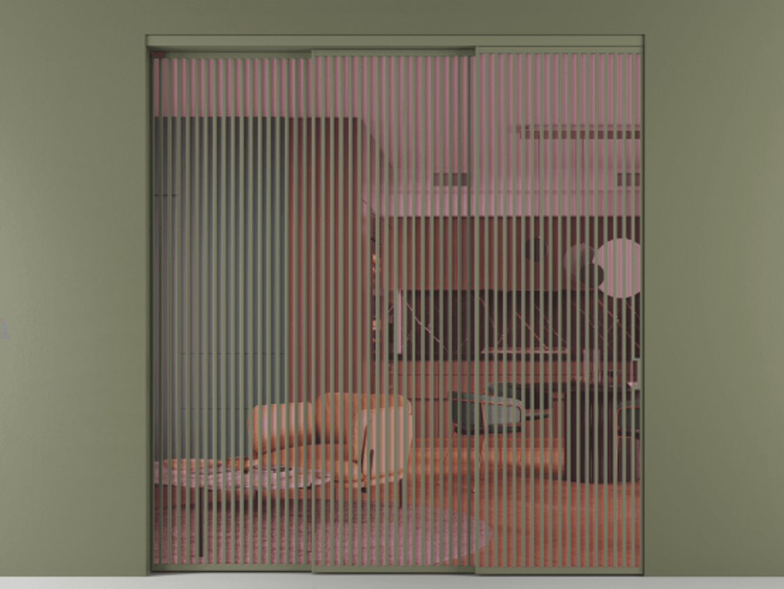 Перегородка Formato внутри проёма 3 створки с синхронным механизмом АЛПР 040.06 Алюминий оливковый тёмный Прозрачное розовое стекло, триплекс Цена 117687220 so'm  | Volhovec