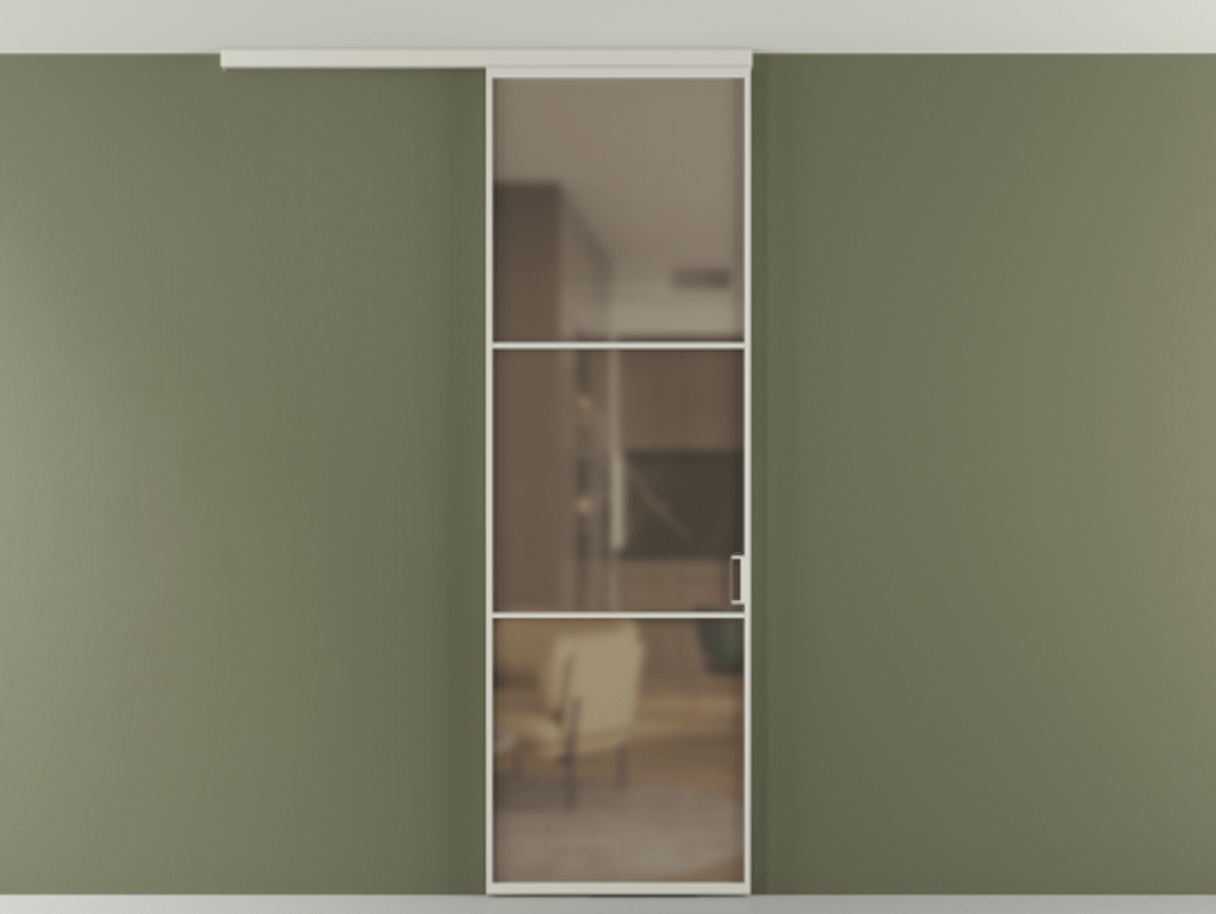 Перегородка Формато вдоль стены на потолок 1 створка АЛПР 040.03 Алюминий тёплый серый Сатинированное бронзовое стекло, триплекс Цена 19662170 so'm | Volhovec