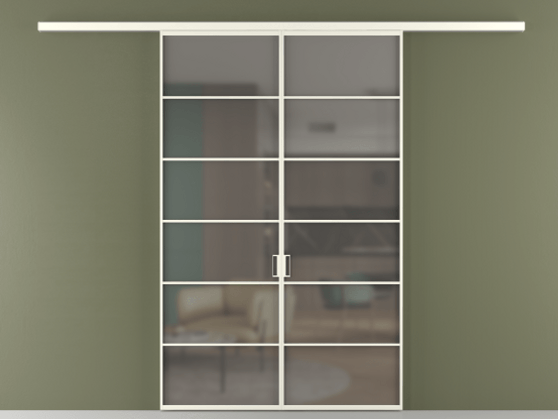 Перегородка Формато вдоль стены 2 створки АЛПР 040.04 Алюминий жемчужный Сатинированное серое стекло, триплекс Цена 42051450 so'm | Volhovec