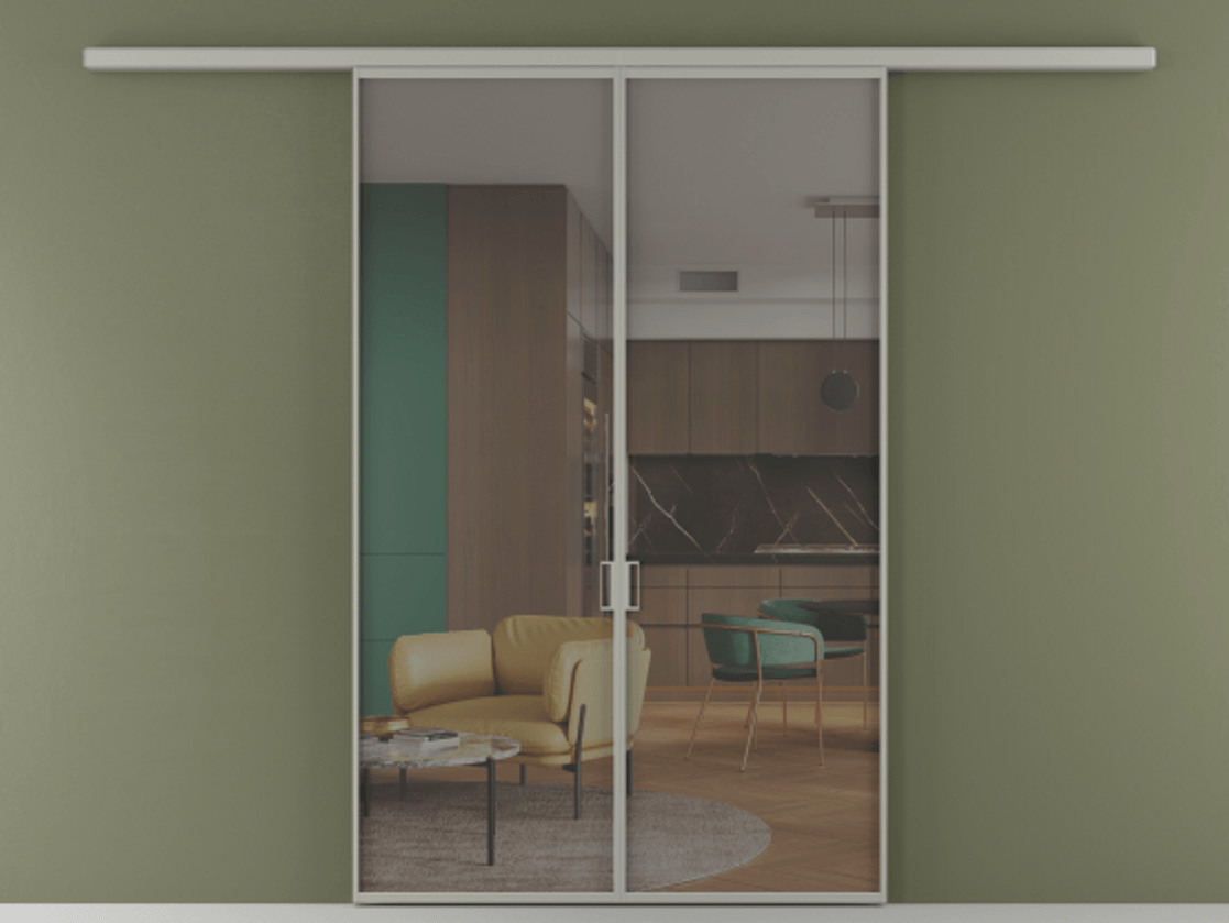 Перегородка Formato вдоль стены 2 створки АЛПР 040.01 Алюминий нейтральный серый Прозрачное серое стекло, триплекс Цена 45106600 so'm | Volhovec