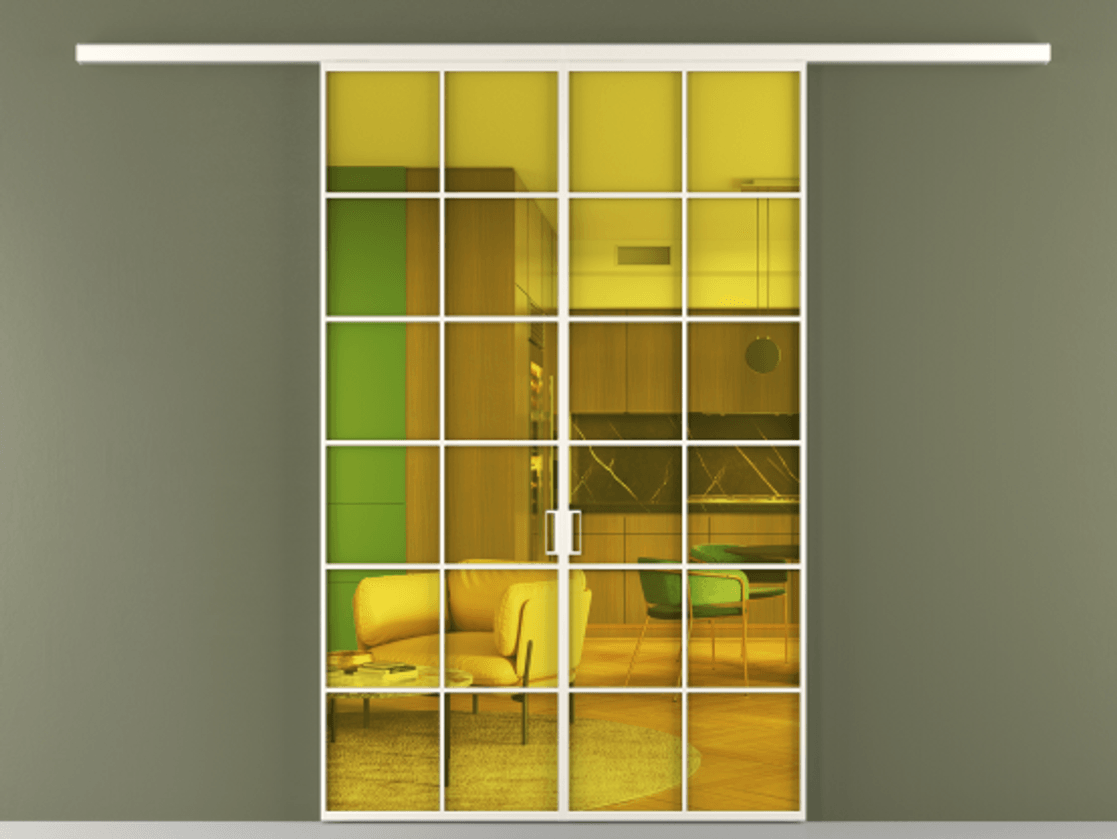 Перегородка Формато вдоль стены 2 створки АЛПР 040.05 Алюминий пудровый белый Прозрачное жёлтое стекло, триплекс Цена 42051450 so'm | Volhovec