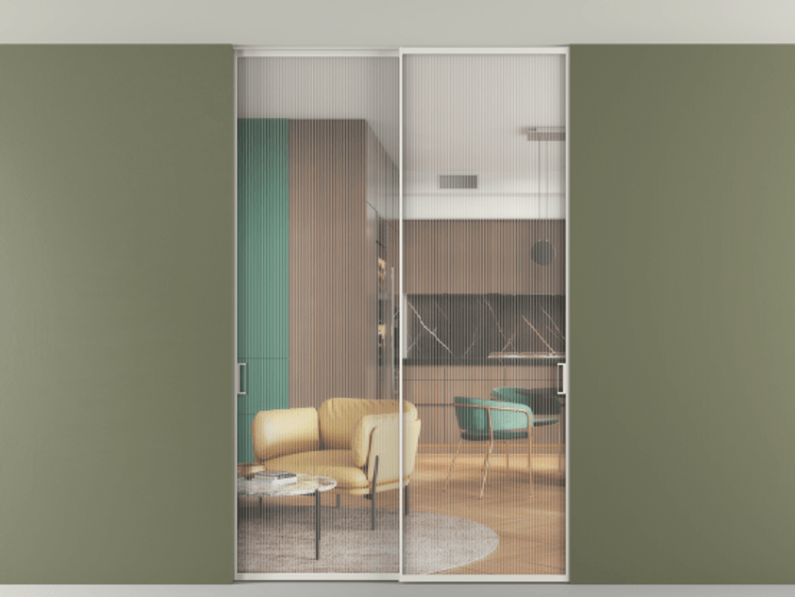 Перегородка Формато внутри проёма скрытое крепление в потолок 2 створки АЛПР 040.01 Алюминий серый Рифлёное стекло "Мору", триплекс. Цена 51014920 so'm 1. Полотно 2 шт. (800/2100 мм)
2. Комплект установки раздвижной системы
3. Базовый комплект фурнитуры
4. Ручка Рондо. Фабрика дверей Волховец 8 (800) 551 43 19 Перегородка Формато внутри проёма скрытое крепление в потолок 2 створки АЛПР 040.01 Алюминий серый Рифлёное стекло "Мору", триплекс Цена 51014920 so'm | Volhovec