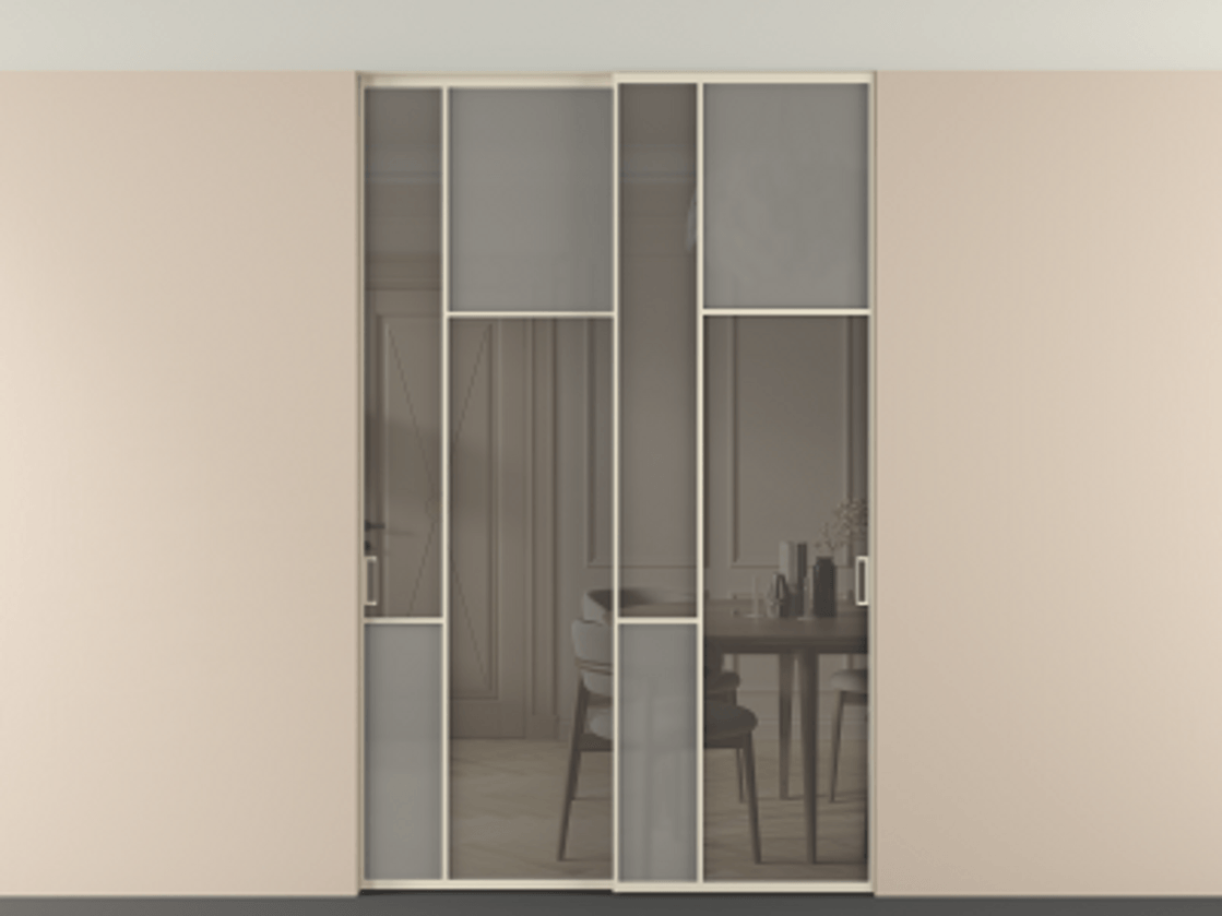 Перегородка Мозаик внутри проёма скрытое крепление в потолок 2 створки АЛПР 041.11 Алюминий бежево-серый Сатинированное серое стекло, триплекс, 6 мм + Прозрачное серое стекло, триплекс. Цена 65889740 so'm . Фабрика дверей Волховец 8 (800) 551 43 19 Перегородка Мозаик внутри проёма скрытое крепление в потолок 2 створки АЛПР 041.11 Алюминий бежево-серый Сатинированное серое стекло, триплекс, 6 мм + Прозрачное серое стекло, триплекс Цена 65889740 so'm | Volhovec