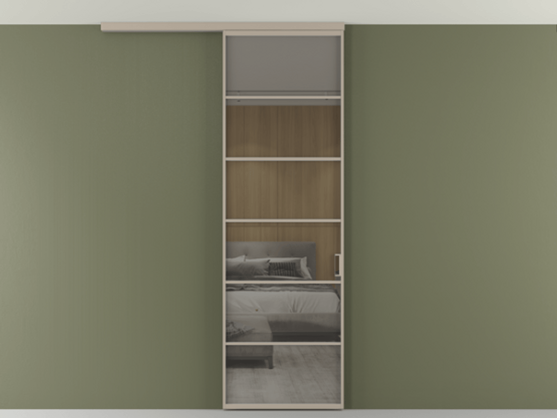 Перегородка Formato вдоль стены на потолок 1 створка АЛПР 040.04 Алюминий бисквитный Рефлективное серое стекло "Stopsol", калёное Цена 27220270 so'm | Volhovec