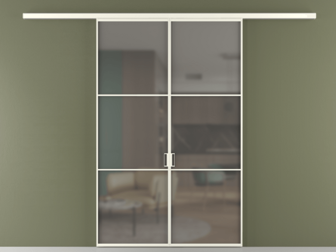 Перегородка Формато вдоль стены 2 створки АЛПР 040.03 Алюминий жемчужный Сатинированное серое стекло, триплекс Цена 39676350 so'm | Volhovec