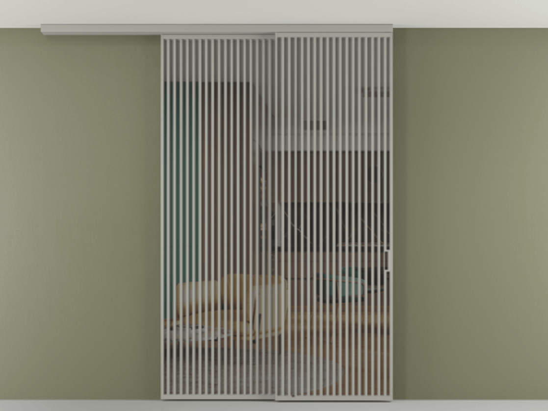 Перегородка Формато вдоль стены на потолок 2 створки с синхронным механизмом АЛПР 040.06 Алюминий нейтральный серый Прозрачное серое стекло, триплекс Цена 91442570 so'm | Volhovec