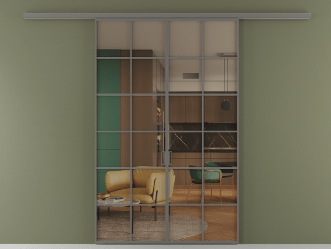 Перегородка Формато вдоль стены 2 створки АЛПР 040.05 Алюминий классический серый Прозрачное бронзовое стекло, триплекс Цена 42051450 so'm | Volhovec