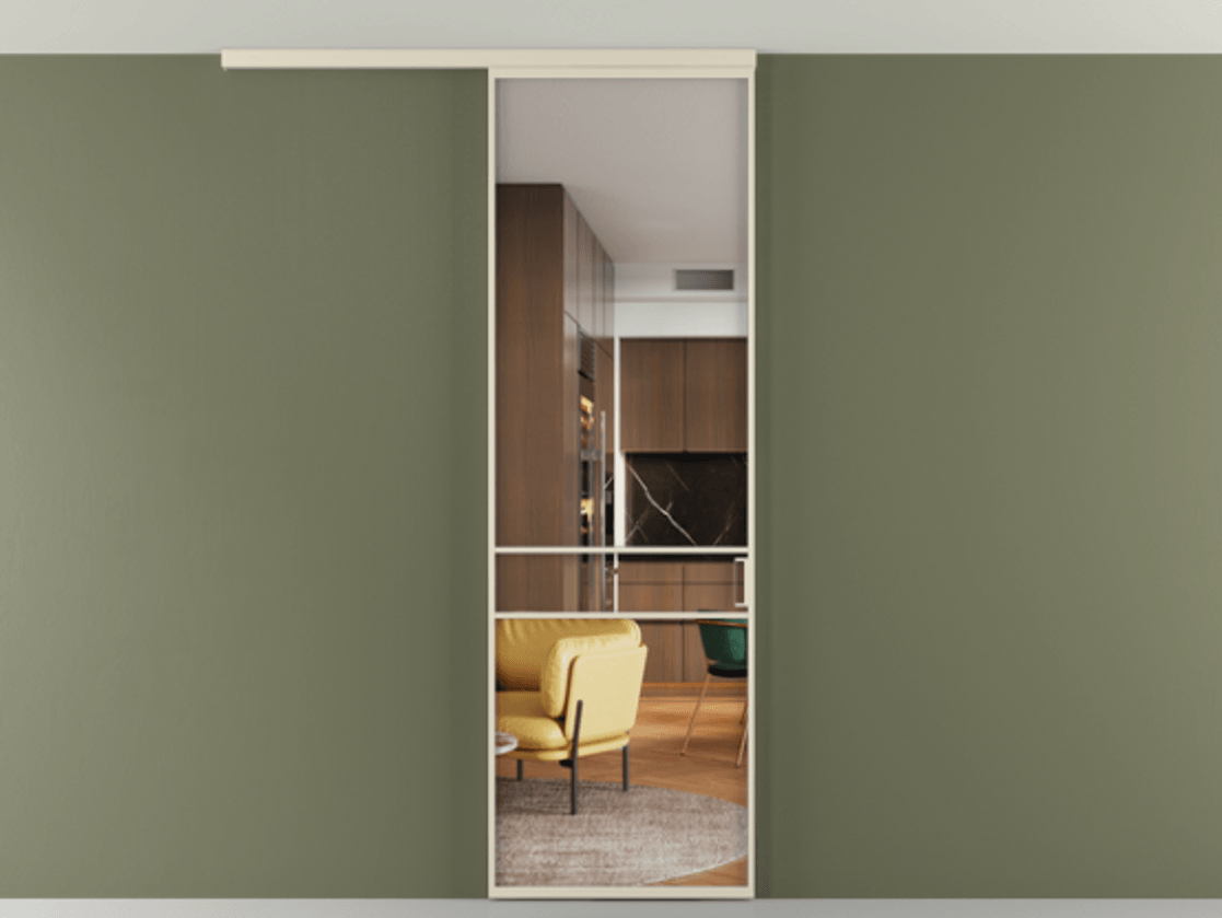 Перегородка Formato вдоль стены на потолок 1 створка АЛПР 040.02 Алюминий бежево-серый Прозрачное стекло "Crystal Vision", калёное Цена 25478530 so'm | Volhovec