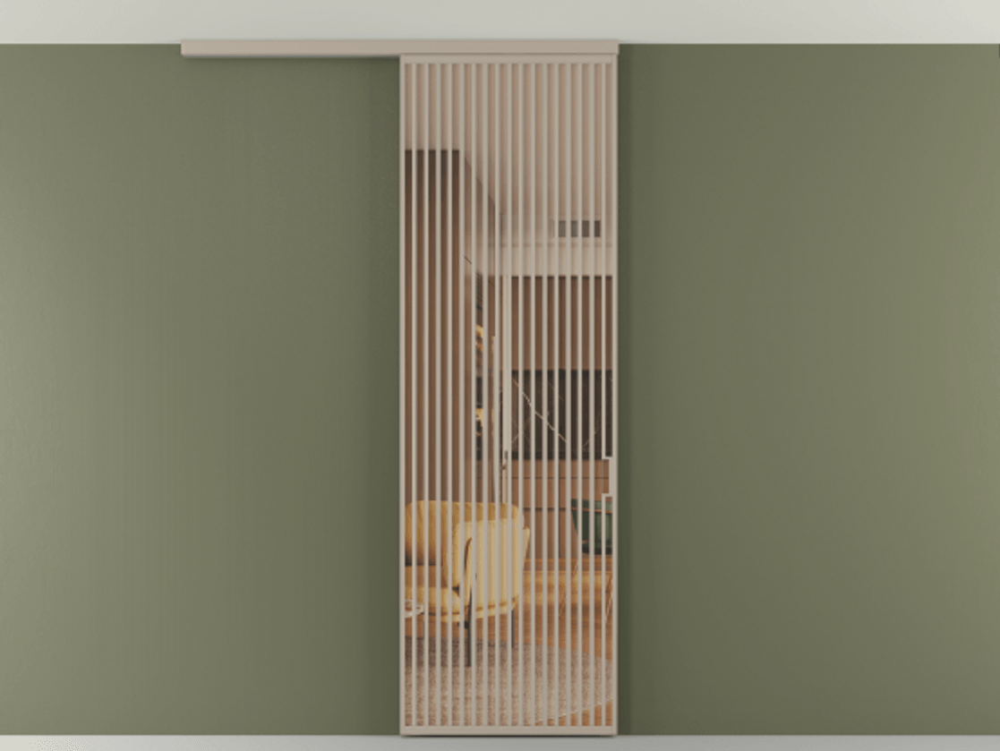 Перегородка Формато вдоль стены на потолок 1 створка АЛПР 040.06 Алюминий бисквитный Прозрачное оранжевое стекло, триплекс Цена 36074700 so'm | Volhovec