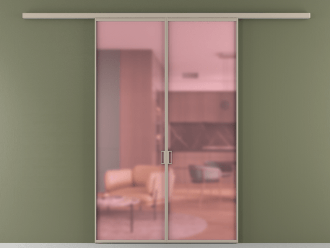 Перегородка Formato вдоль стены 2 створки АЛПР 040.01 Алюминий бисквитный Сатинированное розовое стекло, триплекс Цена 39446960 so'm | Volhovec