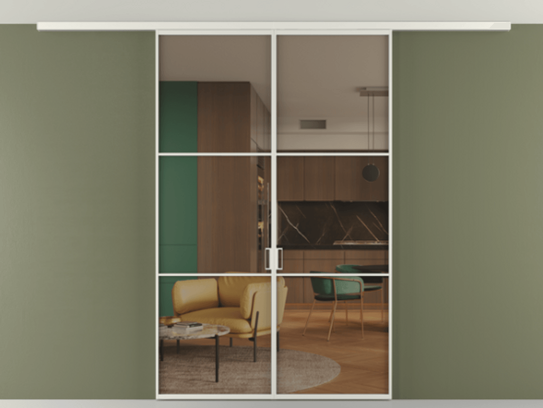 Перегородка Формато вдоль стены на потолок 2 створки АЛПР 040.03 Алюминий серый Прозрачное бронзовое стекло, триплекс Цена 37882850 so'm | Volhovec