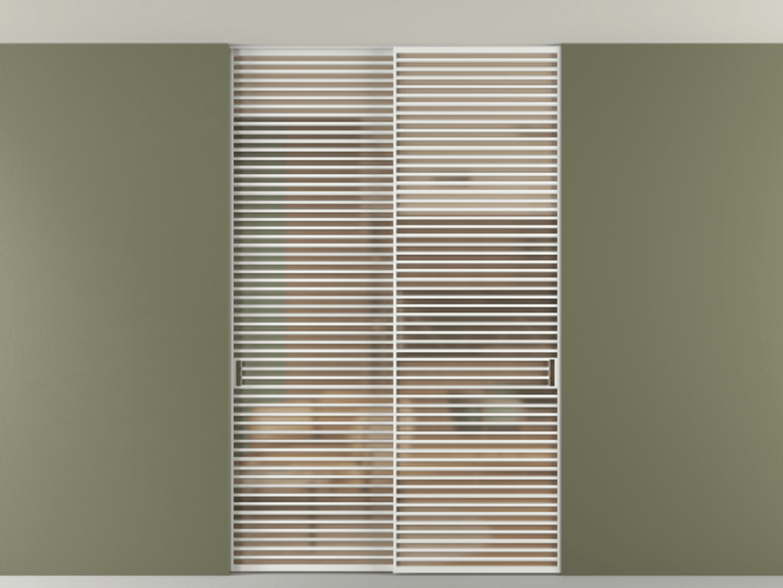 Перегородка Формато внутри проёма скрытое крепление в потолок 2 створки АЛПР 040.07 Алюминий белоснежный Сатинированное оранжевое стекло, триплекс Цена 83212750 so'm | Volhovec