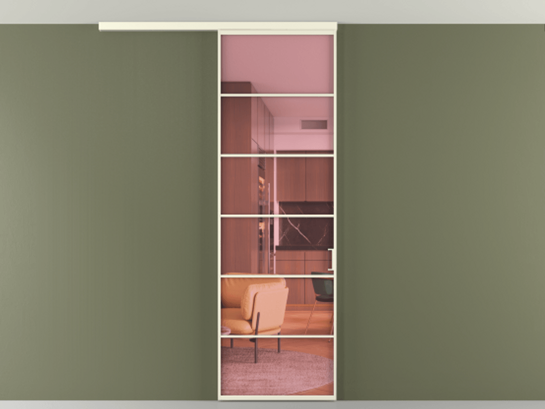 Перегородка Формато вдоль стены на потолок 1 створка АЛПР 040.04 Алюминий молочно-белый Прозрачное розовое стекло, триплекс Цена 20968450 so'm | Volhovec