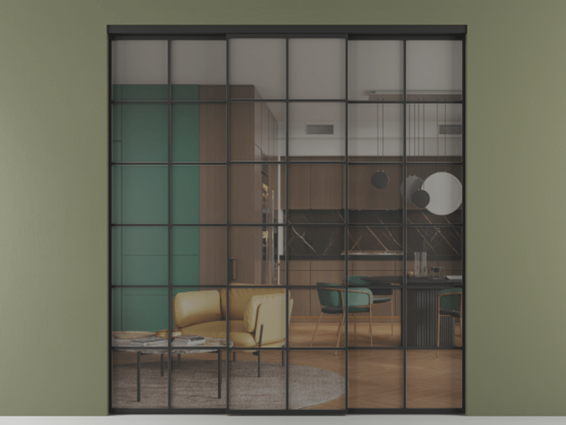 Перегородка Формато внутри проёма 3 створки АЛПР 040.05 Алюминий Черный Прозрачное серое стекло, триплекс Цена 49658880 so'm | Volhovec