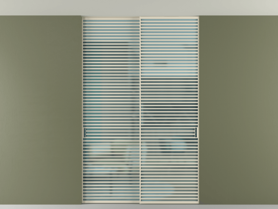 Перегородка Формато внутри проёма скрытое крепление в потолок 2 створки АЛПР 040.07 Алюминий бежево-серый Сатинированное голубое стекло, триплекс Цена 83212750 so'm | Volhovec