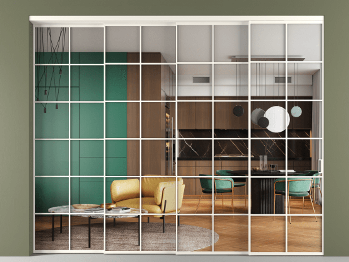 Перегородка Формато внутри проёма 4 створки с синхронным механизмом АЛПР 040.05 Алюминий пудровый белый Прозрачное стекло "Кристал Вижн", калёное. Цена 104398840 so'm 1. Полотно 4 шт. (800/2100 мм)
2. Комплект установки раздвижной системы
3. Базовый комплект фурнитуры
4. Комплект фурнитуры телескопик синхро-3
5. Ручка Рондо. Фабрика дверей Волховец 8 (800) 551 43 19 Перегородка Формато внутри проёма 4 створки с синхронным механизмом АЛПР 040.05 Алюминий пудровый белый Прозрачное стекло "Кристал Вижн", калёное Цена 104398840 so'm | Volhovec