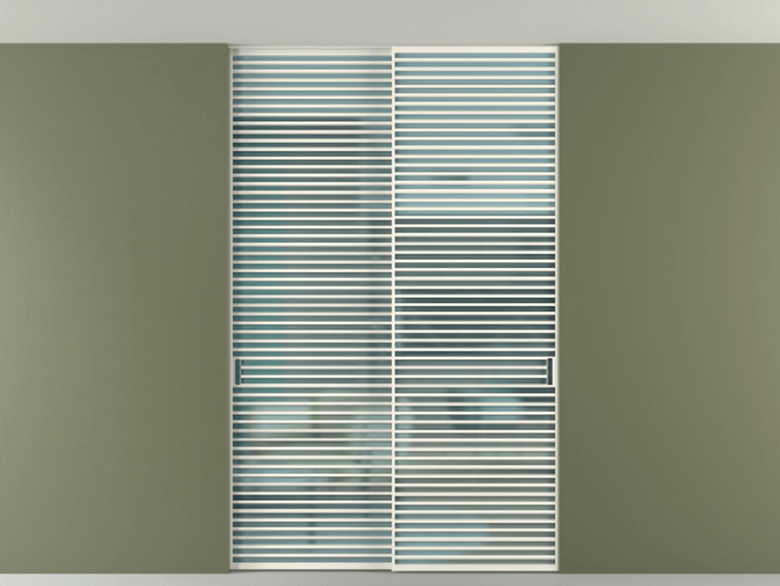 Перегородка Formato внутри проёма скрытое крепление в потолок 2 створки АЛПР 040.07 Алюминий жемчужный Сатинированное голубое стекло, триплекс Цена 83212750 so'm | Volhovec