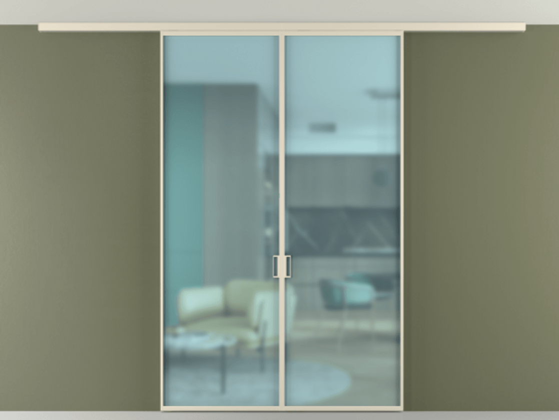 Перегородка Formato вдоль стены на потолок 2 створки АЛПР 040.01 Алюминий бежево-серый Сатинированное голубое стекло, триплекс Цена 43856120 so'm | Volhovec
