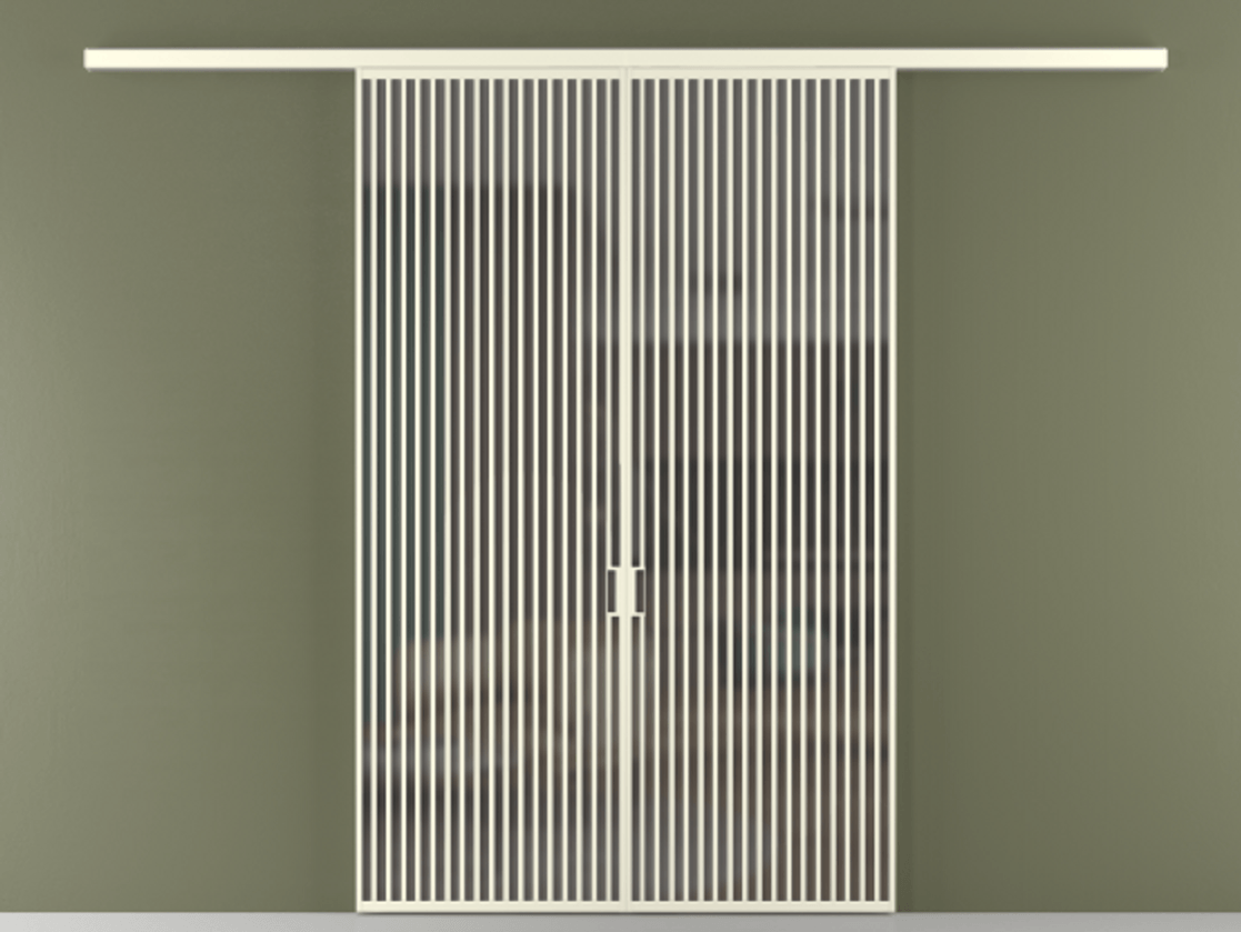 Перегородка Формато вдоль стены 2 створки АЛПР 040.06 Алюминий молочно-белый Сатинированное серое стекло, триплекс Цена 69517350 so'm | Volhovec