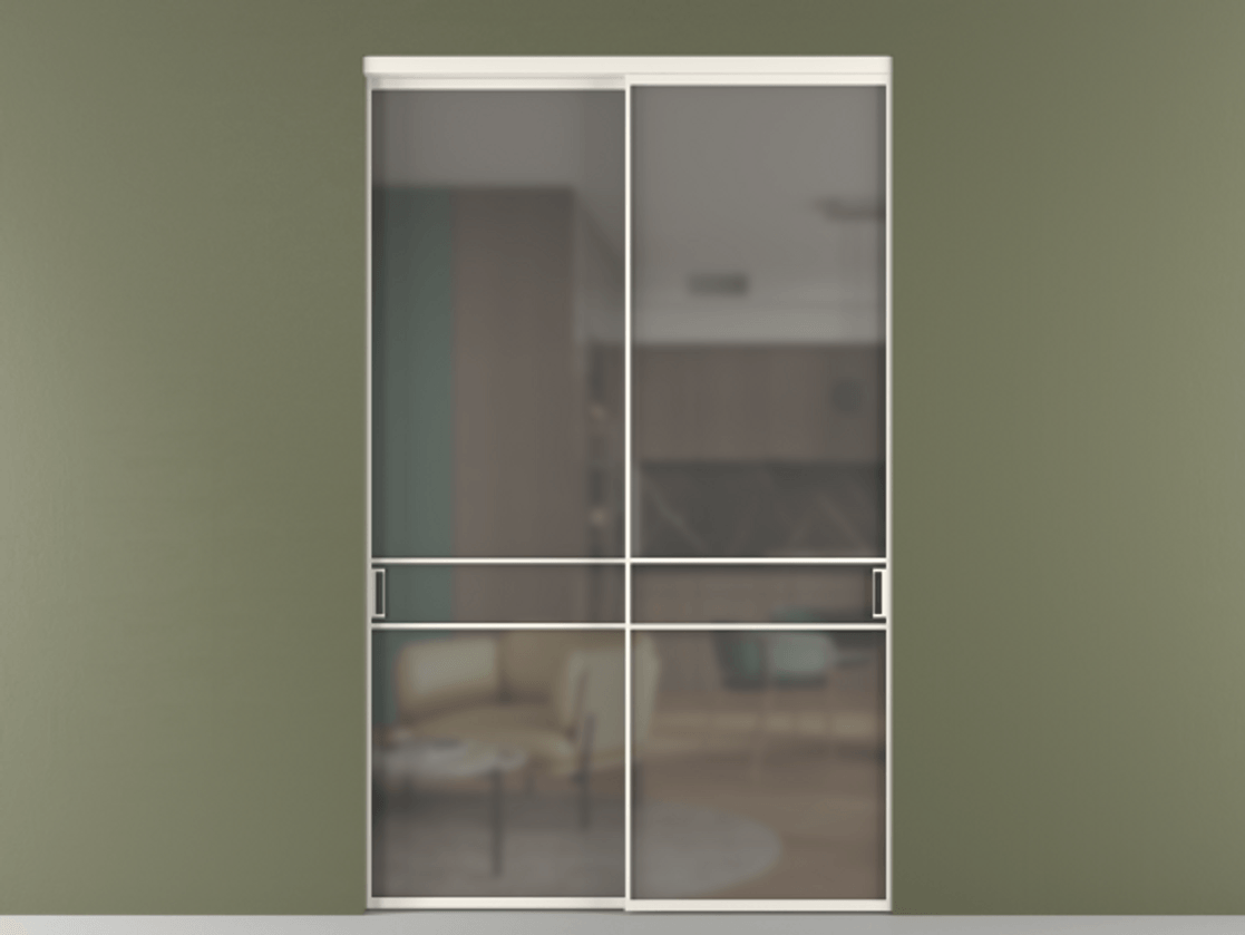 Перегородка Формато внутри проёма 2 створки АЛПР 040.02 Алюминий пудровый белый Сатинированное серое стекло, триплекс Цена 86224250 so'm  | Volhovec