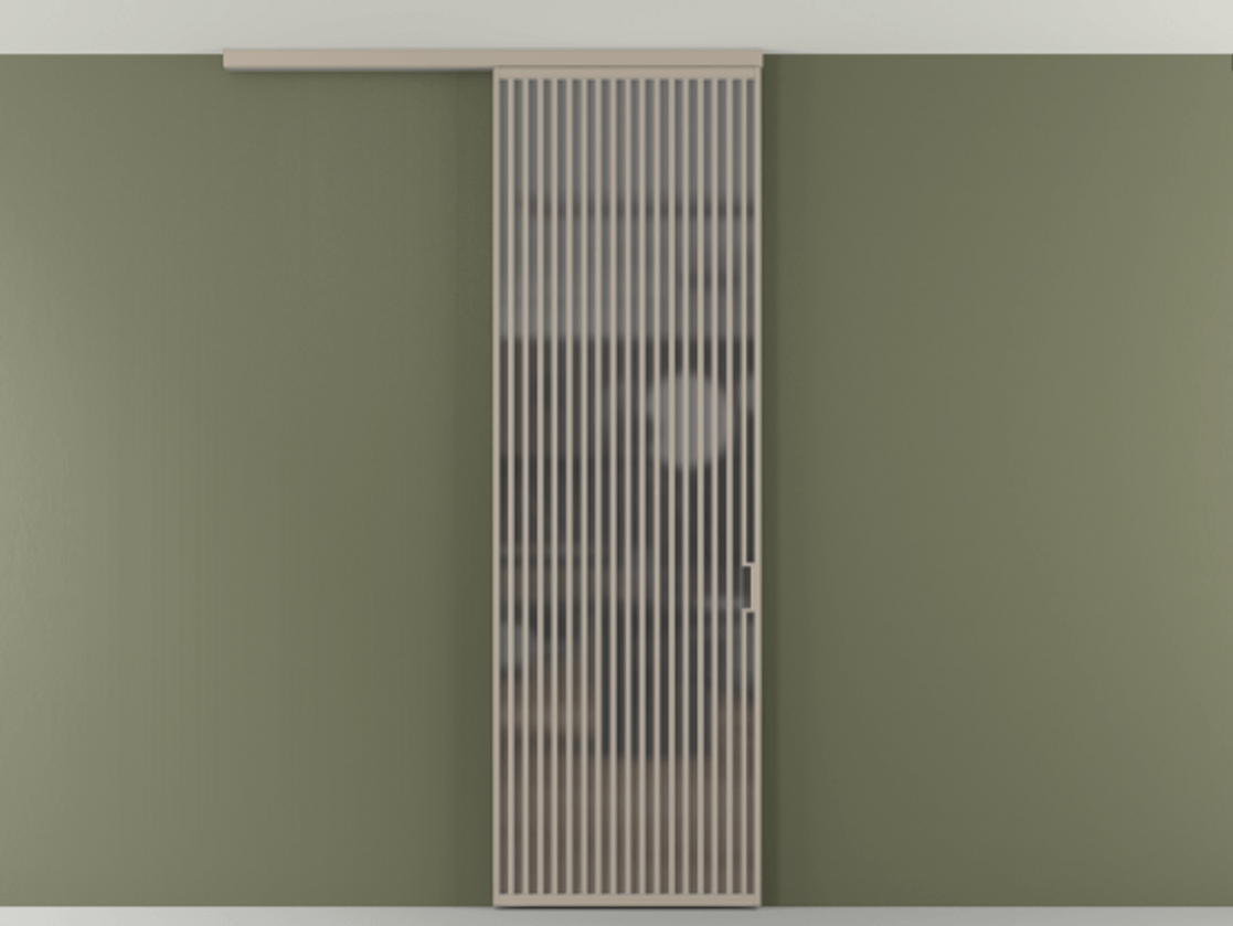 Перегородка Формато вдоль стены на потолок 1 створка АЛПР 040.06 Алюминий бисквитный Сатинированное серое стекло, триплекс Цена 38007280 so'm | Volhovec