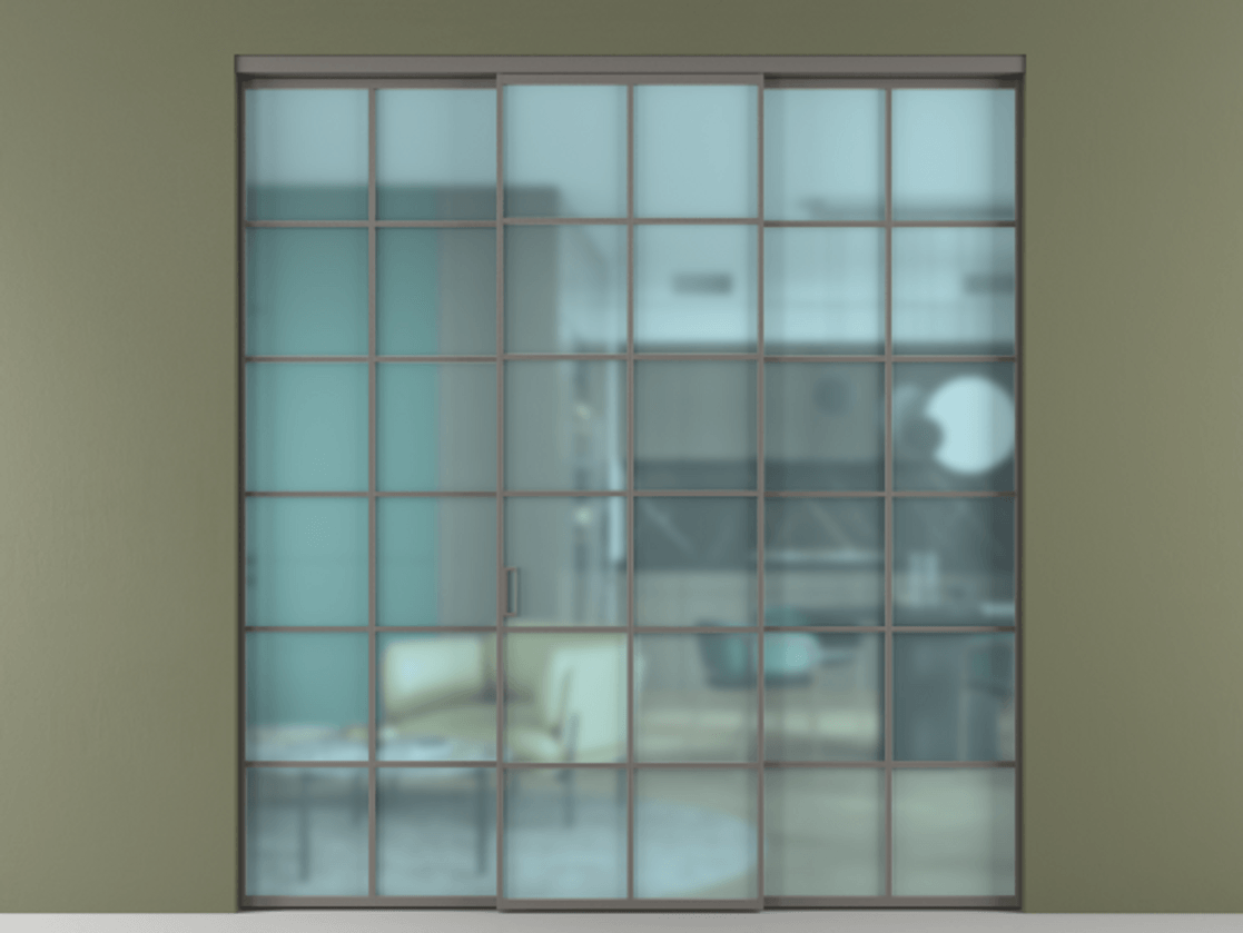 Перегородка Формато внутри проёма 3 створки АЛПР 040.05 Алюминий классический серый Сатинированное голубое стекло, триплекс Цена 51729480 so'm | Volhovec