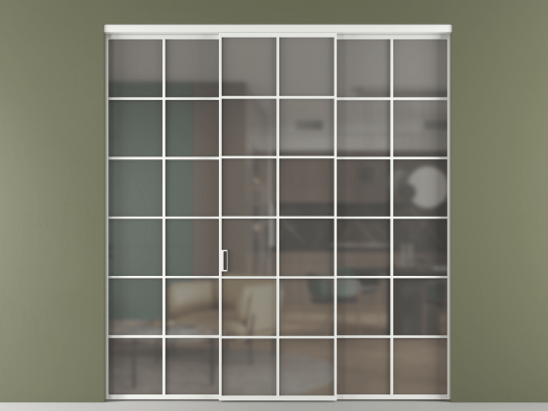 Перегородка Formato внутри проёма 3 створки АЛПР 040.05 Алюминий белоснежный Сатинированное серое стекло, триплекс Цена 51729480 so'm | Volhovec