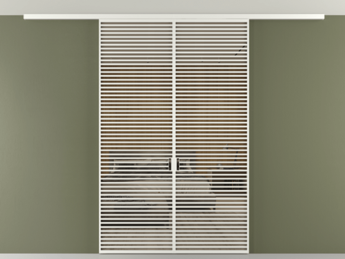 Перегородка Формато вдоль стены на потолок 2 створки АЛПР 040.07 Алюминий светло-серый Рефлективное бронзовое стекло "Стопсол", калёное Цена 93282560 so'm | Volhovec