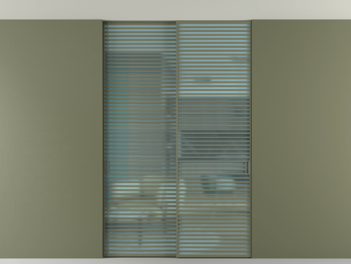 Перегородка Formato внутри проёма скрытое крепление в потолок 2 створки АЛПР 040.07 Алюминий оливковый тёмный Сатинированное голубое стекло, триплекс Цена 87078010 so'm | Volhovec