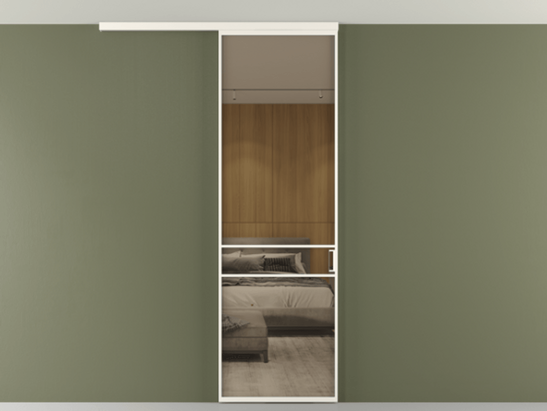 Перегородка Formato вдоль стены на потолок 1 створка АЛПР 040.02 Алюминий пудровый белый Рефлективное бронзовое стекло "Стопсол", калёное Цена 25478530 so'm | Volhovec