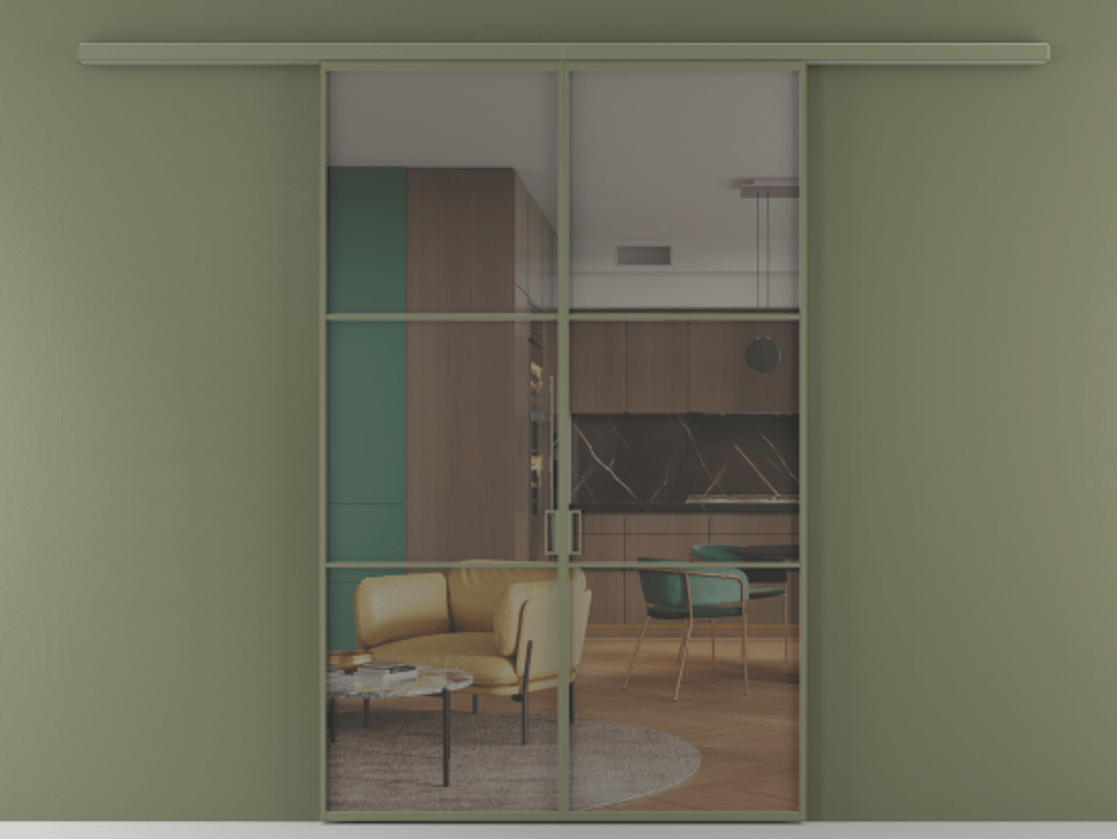 Перегородка Формато вдоль стены 2 створки АЛПР 040.03 Алюминий оливковый тёмный Прозрачное серое стекло, триплекс Цена 39676350 so'm | Volhovec