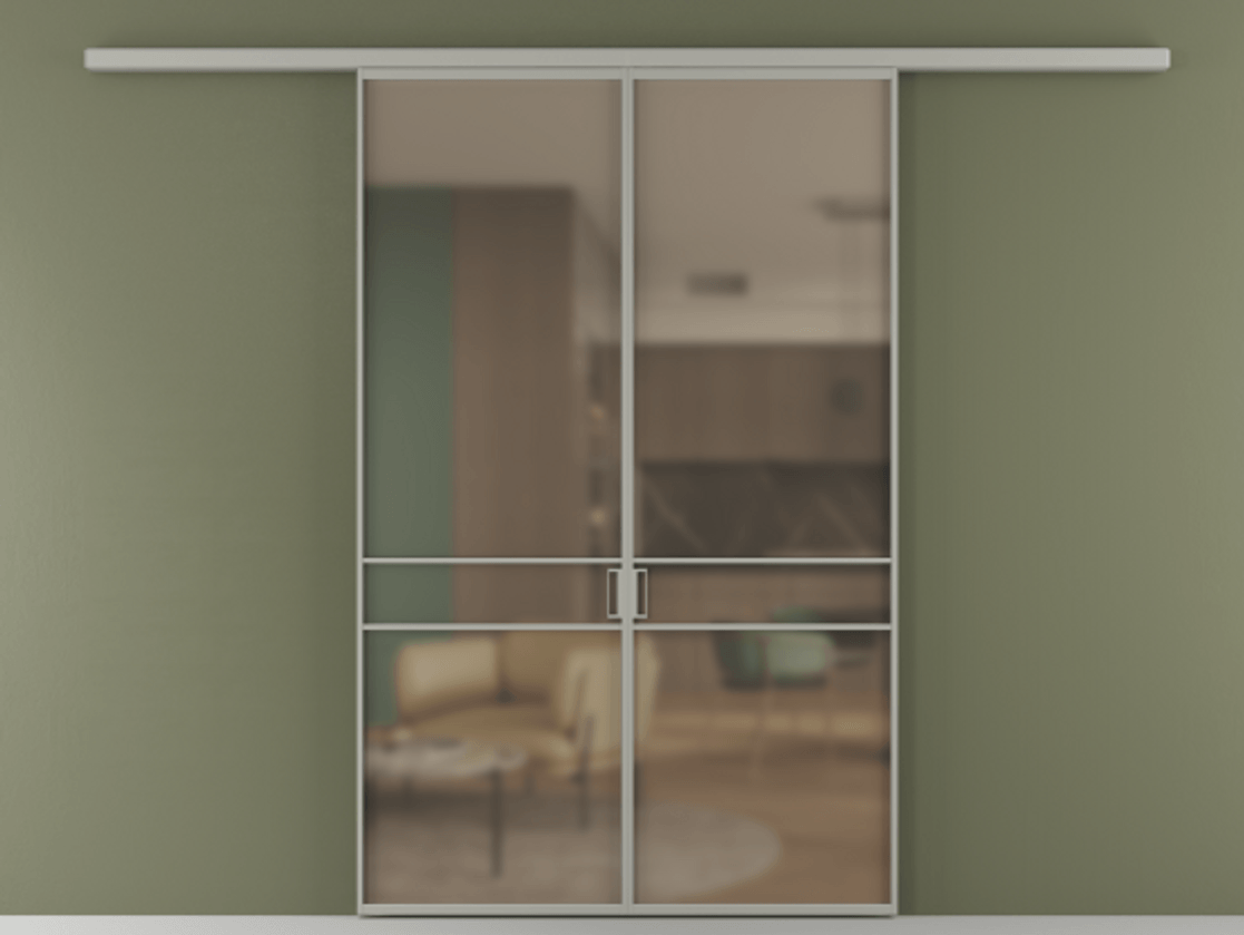 Перегородка Формато вдоль стены 2 створки АЛПР 040.02 Алюминий нейтральный серый Сатинированное бронзовое стекло, триплекс Цена 39676350 so'm | Volhovec