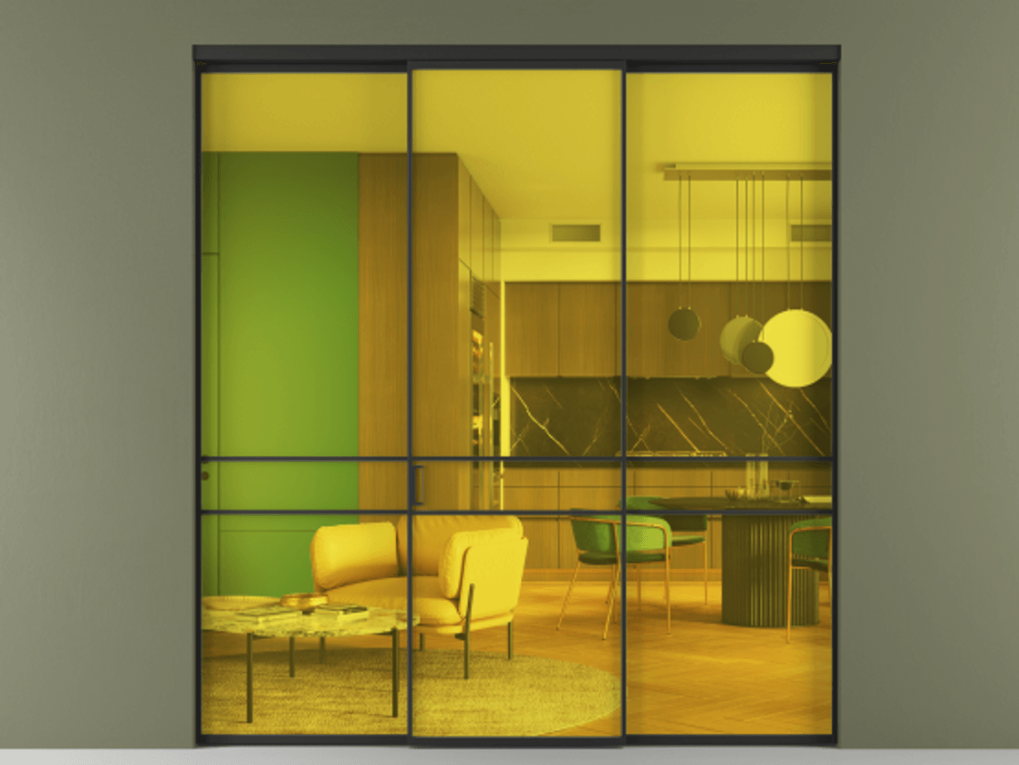 Перегородка Formato внутри проёма 3 створки АЛПР 040.02 Алюминий Черный Прозрачное жёлтое стекло, триплекс Цена 46278930 so'm | Volhovec