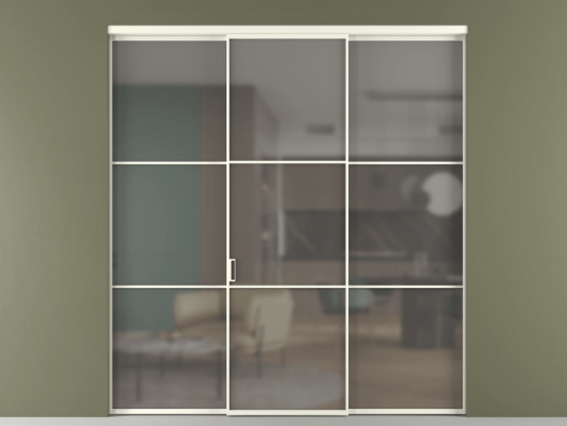 Перегородка Формато внутри проёма 3 створки АЛПР 040.03 Алюминий жемчужный Сатинированное серое стекло, триплекс Цена 48166830 so'm | Volhovec