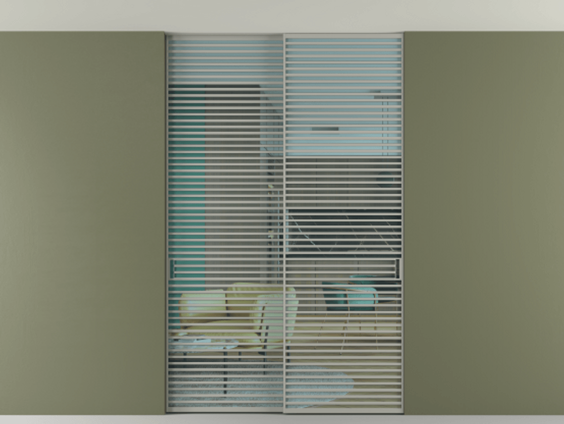 Перегородка Формато внутри проёма скрытое крепление в потолок 2 створки АЛПР 040.07 Алюминий нейтральный серый Прозрачное голубое стекло, триплекс Цена 83212750 so'm | Volhovec