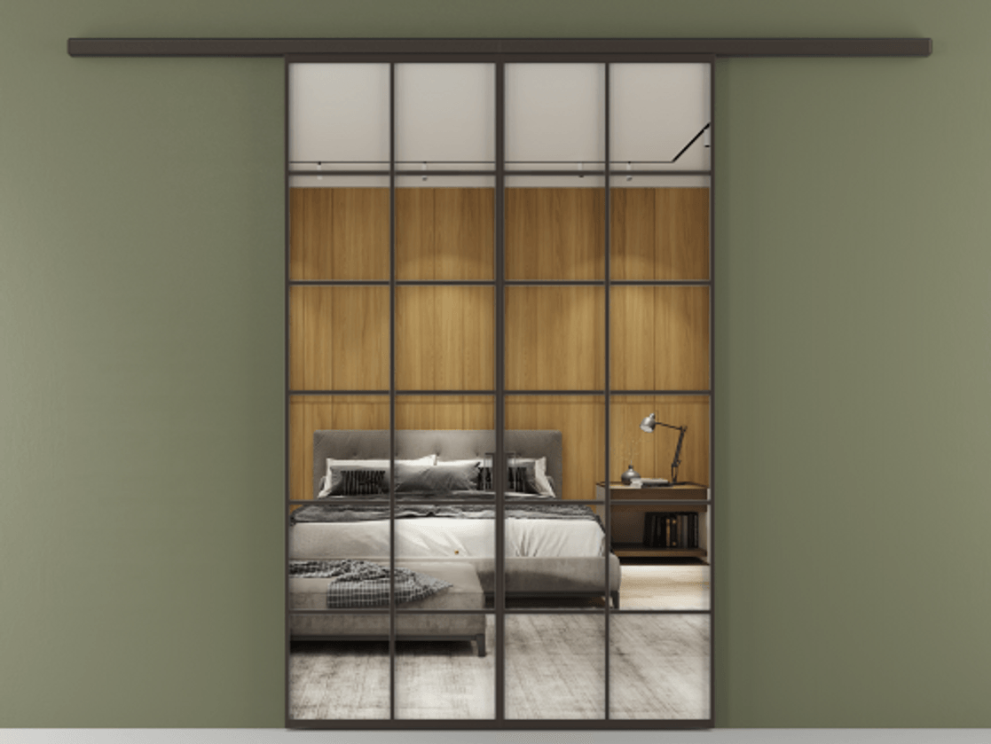 Перегородка Формато вдоль стены 2 створки АЛПР 040.05 Алюминий антрацит Двустороннее зеркало, триплекс , триплекс 6 мм Цена 42051450 so'm | Volhovec