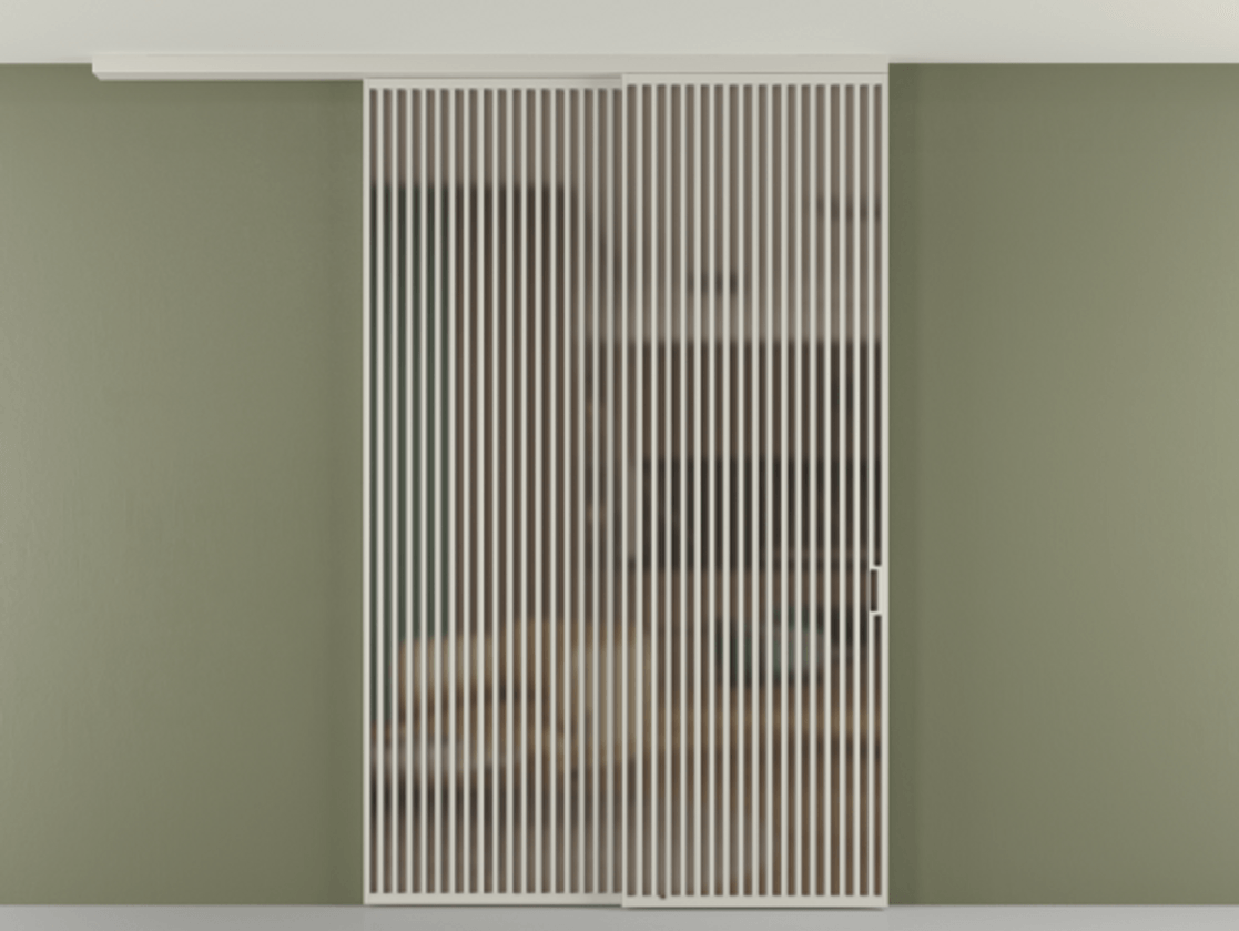 Перегородка Формато вдоль стены на потолок 2 створки с синхронным механизмом АЛПР 040.06 Алюминий тёплый серый Сатинированное бронзовое стекло, триплекс Цена 106903860 so'm | Volhovec