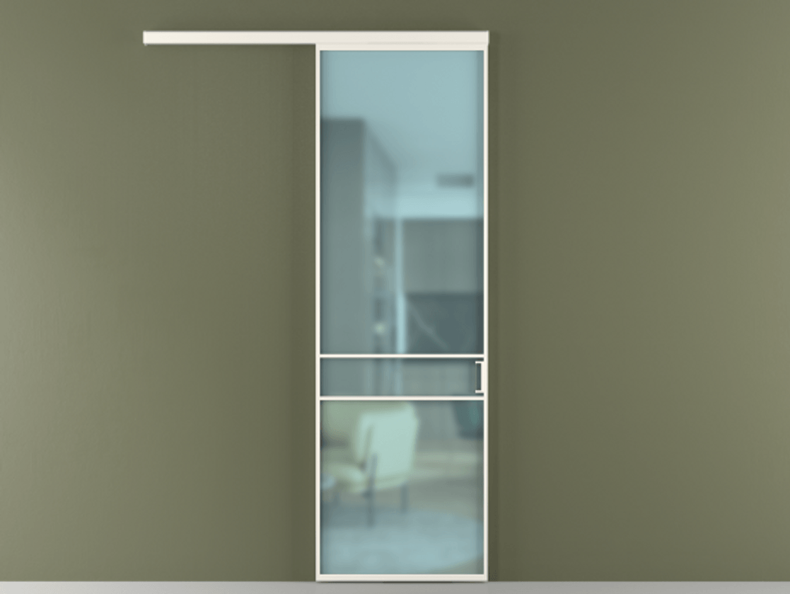 Перегородка Формато вдоль стены 1 створка АЛПР 040.02 Алюминий пудровый белый Сатинированное голубое стекло, триплекс Цена 21534240 so'm  | Volhovec