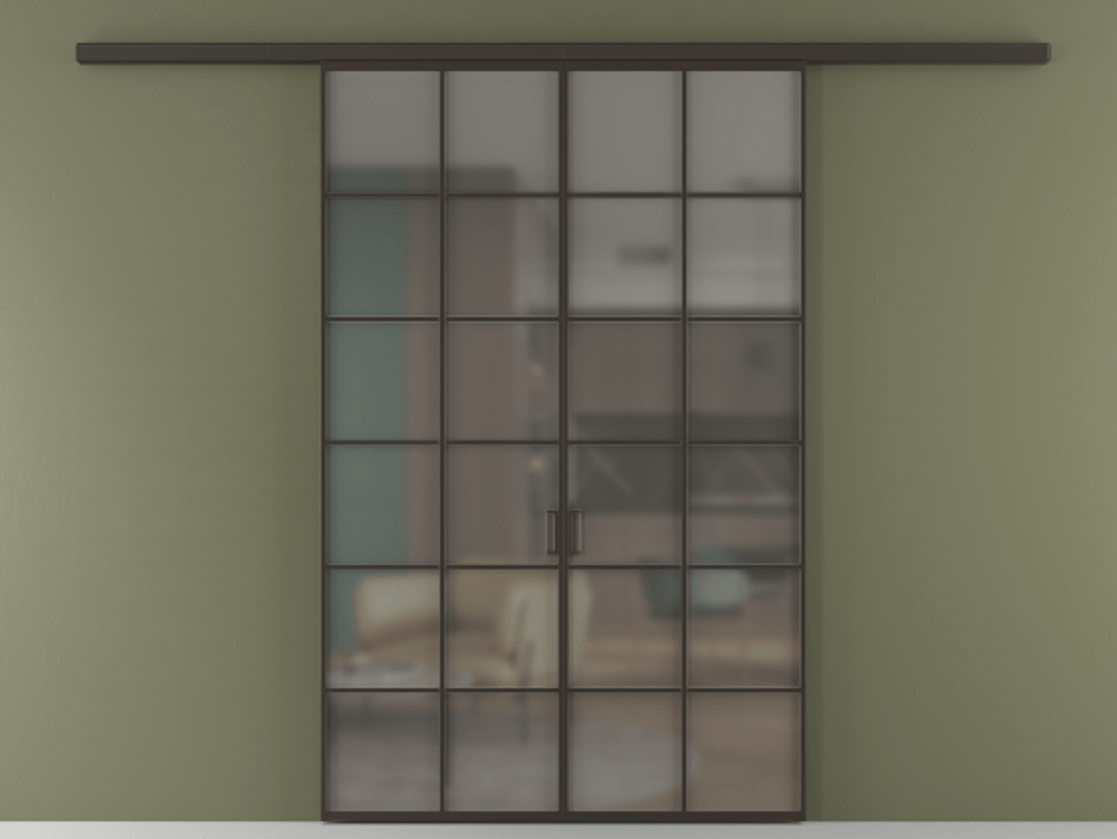 Перегородка Formato вдоль стены 2 створки АЛПР 040.05 Алюминий антрацит Сатинированное серое стекло, триплекс Цена 50465800 so'm | Volhovec